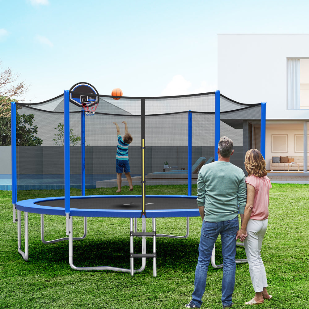 12/14/15/16 Feet Outdoor Recreational Trampoline with Enclosure Net-12 ft - Gallery View 1 of 8