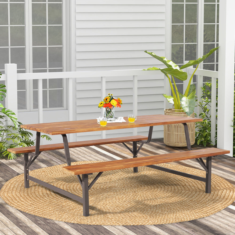 Costway Outdoor Picnic Table and Bench Set 6-Person with Umbrella