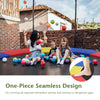 Multicolor trampoline safety pad with seamless design, providing edge-to-edge protection for safe jumping.