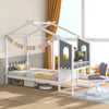 Twin/Full Bed Frame with House Roof Canopy and Fence for Kids-Twin Size - Gallery View 1 of 10