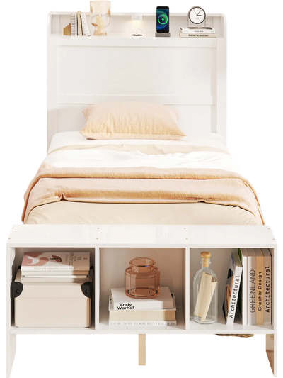 Costway Twin Bed Frame Storage Headboard USB Ports LED Lights 695173428 New
