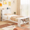 Twin size bed frame with storage headboard, USB ports, and adjustable LED lights, perfect for modern bedroom decor.