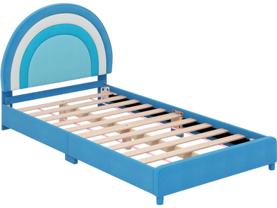 Costway Twin Bed Frame Height-Adjustable Headboard Wooden Slats 82549317 New