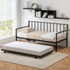 Twin size daybed and trundle frame set in black, featuring a modern design, ideal for living rooms and guest rooms.