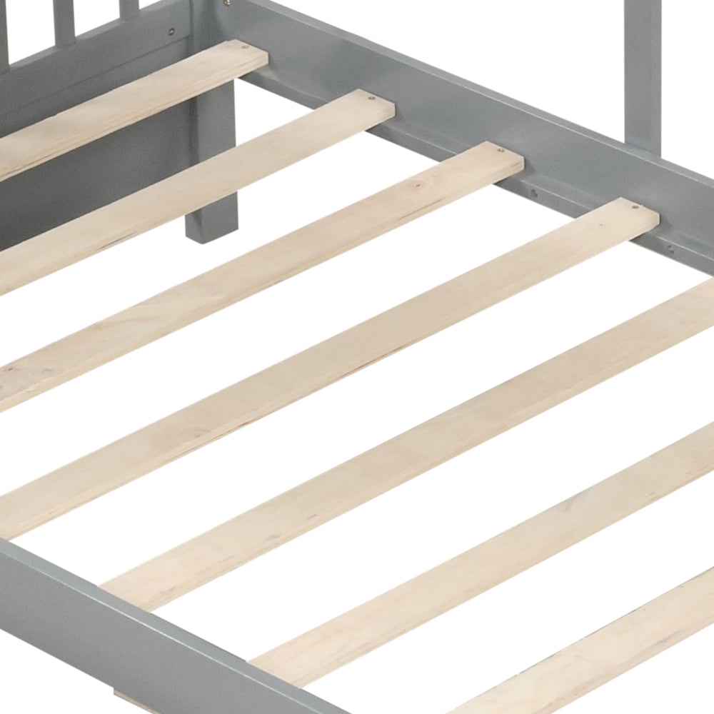 Twin size house bed slats in gray, featuring sturdy plywood construction for mattress support and enhanced durability.