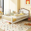 Twin Size Kids Montessori Bed with House-Shaped Headboard and Built-in Storage Shelf-White - Gallery View 1 of 13