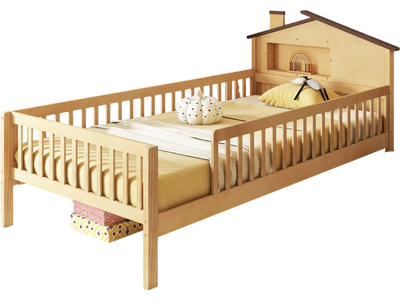 Costway Twin Kids Montessori Bed Frame House Headboard Storage Shelf Natural 725168934 New