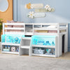Costway Bed Frame Twin Size Loft with Staircase LED Lights Bookcase and Storage New