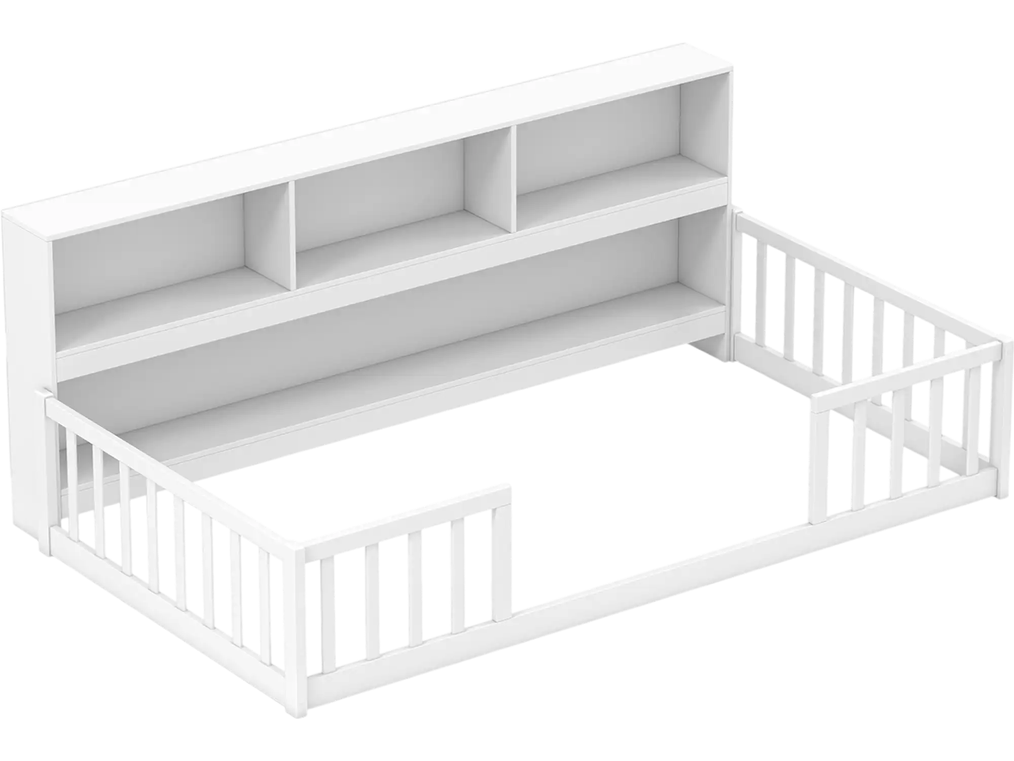 Costway Twin Montessori Floor Bed with Bookcase 537821649 New