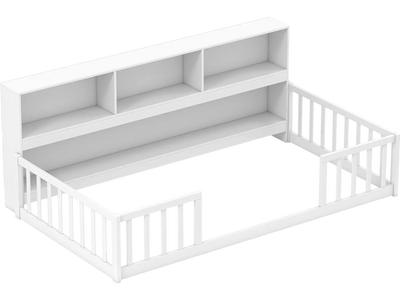 Costway Twin Montessori Floor Bed Frame with Bookcase 537821649 New