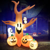 8-foot inflatable Halloween dead tree with LED lights, pumpkins, and ghost for outdoor spooky decor.