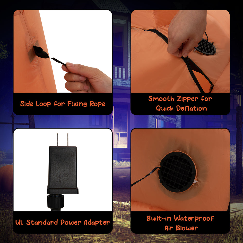 Side loop for fixing rope, smooth zipper for quick deflation, and built-in waterproof air blower for the Halloween.
