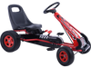 Kids pedal-powered go-kart in red with ergonomic seat, four rubber wheels, and automatic balancing system for outdoor.