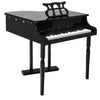 Mini grand piano in black with 30 keys, matching bench, and music score holder, ideal for children aged 1 to 7.
