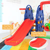 Bright red slide from the 3-in-1 climber set, designed for toddlers, featuring a smooth surface and rounded edges for.