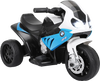 BMW licensed 6V kids electric motorcycle in blue, featuring three wheels, working headlights, and foot pedal control.