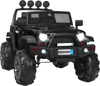 Close-up of the rugged wheels on the black 12V kids ride-on truck, designed for durability and smooth outdoor driving.