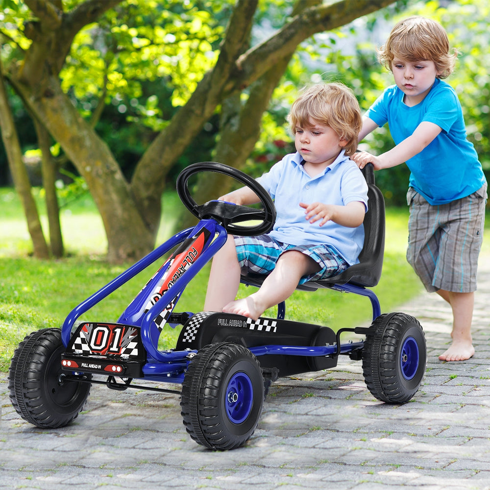 4 Wheel Pedal Powered Ride On with Adjustable Seat-Blue - Gallery View 1 of 13