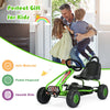 Green 4 wheel pedal powered ride-on for kids aged 3-6 with adjustable seat and non-slip wheels for safe outdoor fun.