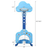 3-in-1 kids basketball hoop set in blue with adjustable height, includes soccer and golf games for indoor and outdoor.