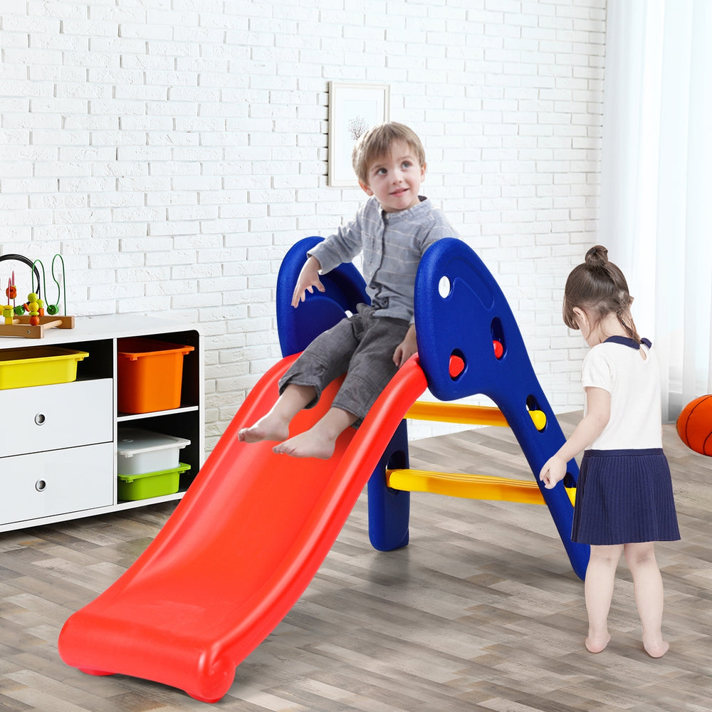 Children's folding plastic slide with easy-to-climb steps and safety handrails, suitable for ages 3-6 years.