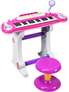37-key electronic keyboard toy piano in pink with detachable microphone and stool, perfect for kids' musical play.