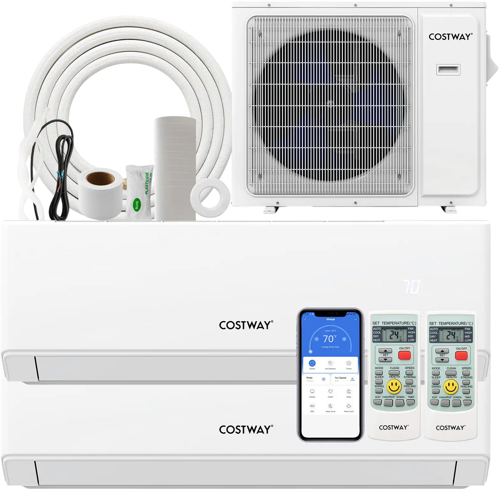 UltrEco Series 18000 BTU mini split air conditioner with heat pump, WiFi enabled, includes indoor and outdoor units.