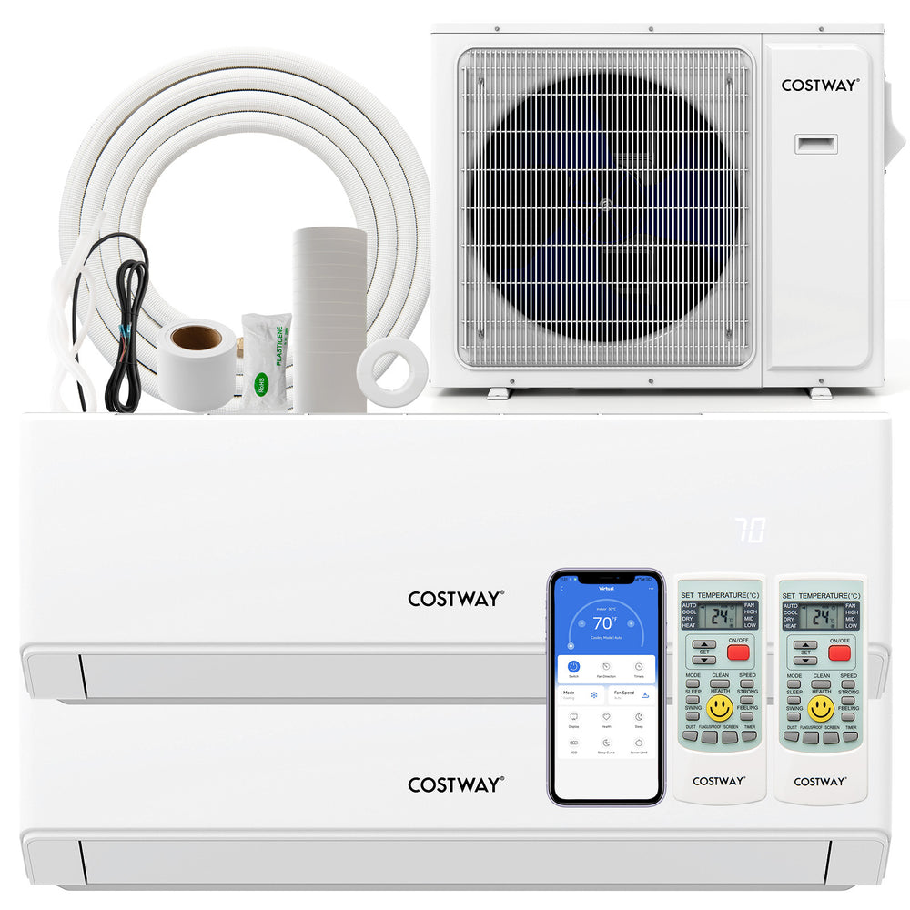 UltrEco Series 18000 BTU 2 Zone 22 SEER2 Mini Split Air Conditioner Wifi Enabled with Heat Pump-9K + 12K - Gallery View 1 of 10