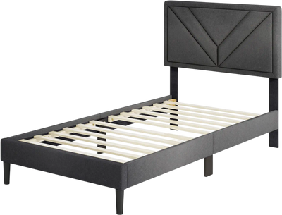 Costway Upholstered Platform Bed Frame Tufted Headboard Wooden Slats 476832591 New