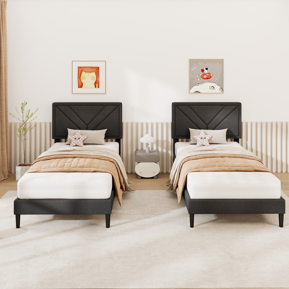 Upholstered Platform Bed with Tufted Headboard and Wooden Slats-Twin Size - Gallery View 1 of 10