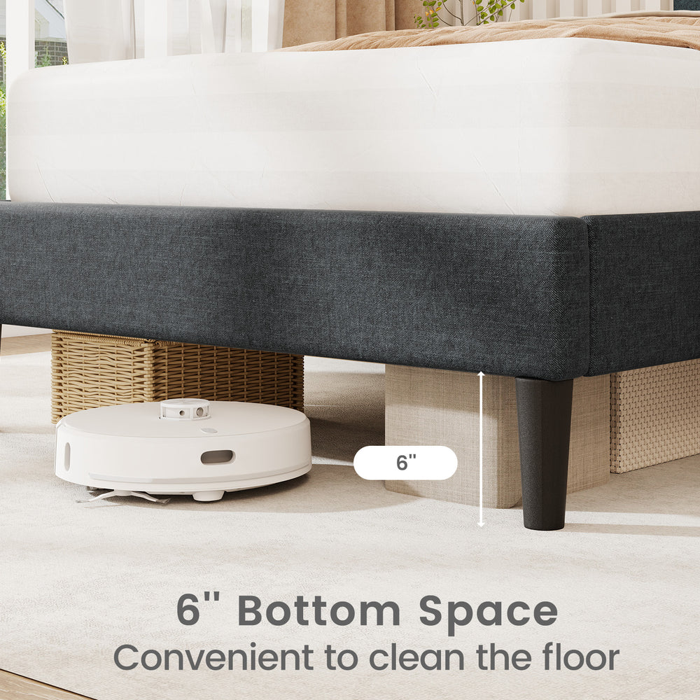 Upholstered platform bed with tufted headboard, featuring 6" bottom space for easy floor cleaning and robust wooden.