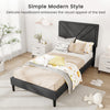 Upholstered twin platform bed with tufted headboard, faux linen fabric, and wooden slats for modern bedroom style.