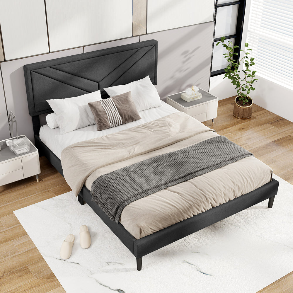 Upholstered Platform Bed with Tufted Headboard and Wooden Slats-Queen Size - Gallery View 1 of 10