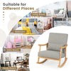 Upholstered rocking chair in gray with rubber wood frame, ideal for living room, bedroom, or study room relaxation.