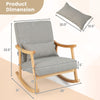 Upholstered rocking chair with gray faux linen fabric, rubber wood frame, and lumbar pillow, ideal for living room.