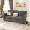 Gray upholstered teddy velvet 3-seat sofa with comfy back pillows, ideal for living rooms and cozy seating.