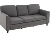 Gray upholstered teddy velvet 3-seat sofa with comfy back pillows, featuring ergonomic design and sturdy rubber wood.