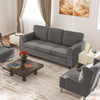 Gray upholstered teddy velvet sofa showcasing comfy back pillows and rubber wood legs, perfect for stylish living room.