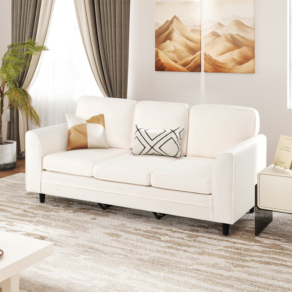 Upholstered Teddy Velvet 3-Seat Sofa with Comfy Back Pillows-White - Gallery View 1 of 10