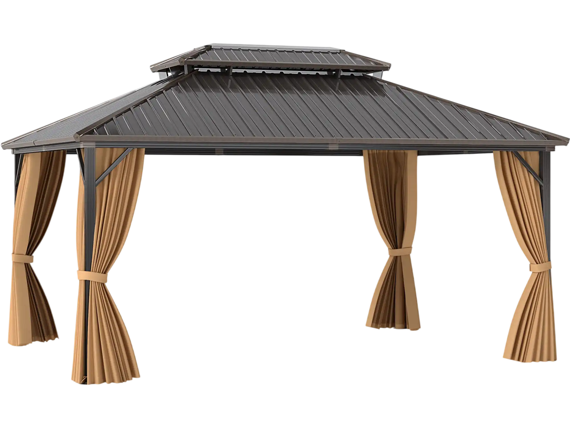Costway 16' x 12' Hardtop Gazebo Aluminum Frame Pavilion w/ Curtains & Netting 59027442 New