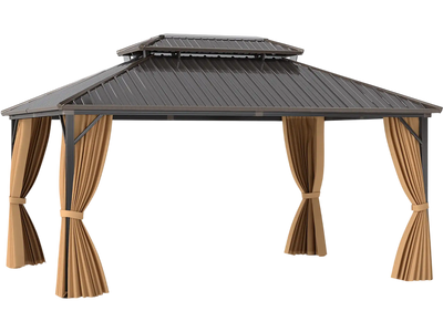 Costway 16' x 12' Hardtop Gazebo Aluminum Frame Pavilion w/ Curtains & Netting 59027442 New