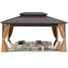 Large 16x12FT hardtop gazebo with aluminum frame, curtains, and netting for outdoor gatherings and protection.