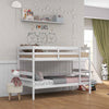 Bunk bed with solid wood frame, under-bed clearance, and modern design in a kid's room setting with playful decor.