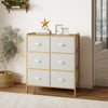 Fabric dresser with 6 drawers in natural bamboo, featuring slatted top and fabric bins for stylish bedroom storage.
