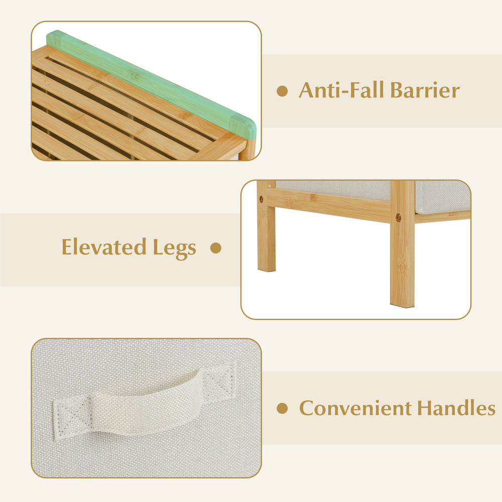 Natural bamboo fabric dresser with 6 drawers, elevated legs, and anti-fall barriers for safe storage in bedroom or.