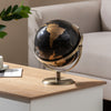 9-inch metallic black world globe with golden metal stand, featuring high-definition details and 720° rotation for.
