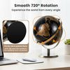 9-inch metallic black world globe with a sturdy metal stand, featuring 720° rotation for educational exploration.