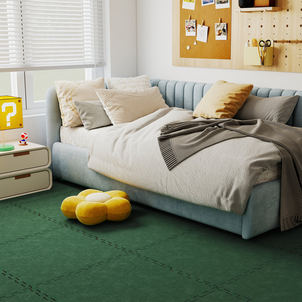 25 Pack-100 Sq.Ft. Foam Floor Tiles Interlocking Carpet Tiles with Edge Borders-Green - Gallery View 1 of 11
