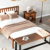 Twin size wood bed frame with rattan nightstand and dining bench, perfect for stylish bedroom and entryway storage.