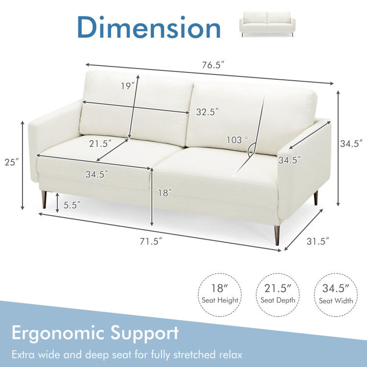 Loveseat dimensions showcasing ergonomic support, featuring a modern design for comfortable living room seating.